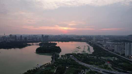 江苏南京夕阳晚霞夜幕降临夜景灯光航拍