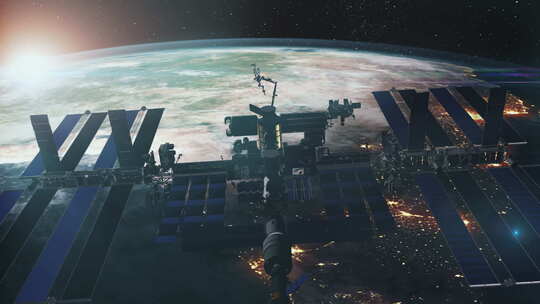 环绕现实行星地球的国际空间站特写视频素材模板下载