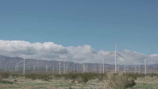 一个由风力涡轮机组成的大型风电场在沙漠微