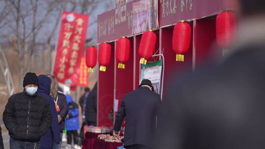 山东新年春节年货大集喜庆热闹氛围慢镜头