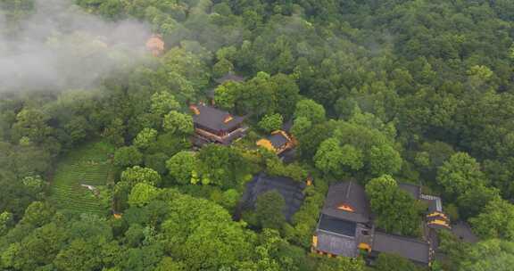 杭州永福寺云雾航拍