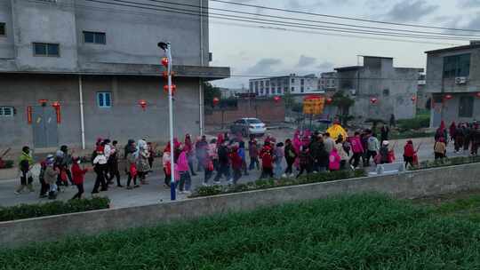 航拍福建福州长乐厚福元宵节民俗游神