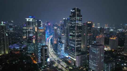 原创 印尼雅加达城市天际线夜景航拍景观