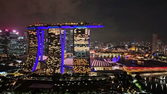 新加坡滨海湾金沙海滨花园奥林匹克夜景航拍