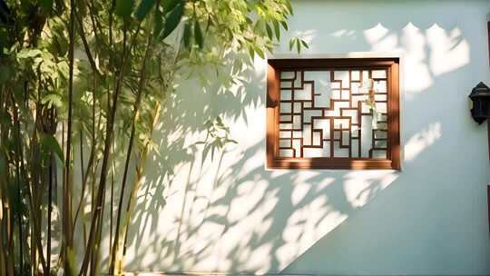 中式园林窗景与翠竹
