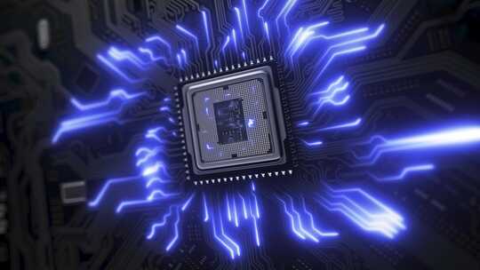 带有连接霓虹灯信号的计算机CPU。主板和