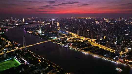 航拍上海黄浦江南浦大桥夜景