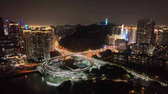 航拍厦门城市风光夜景