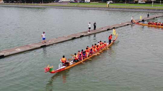 中国端午节龙舟比赛码头视频素材模板下载