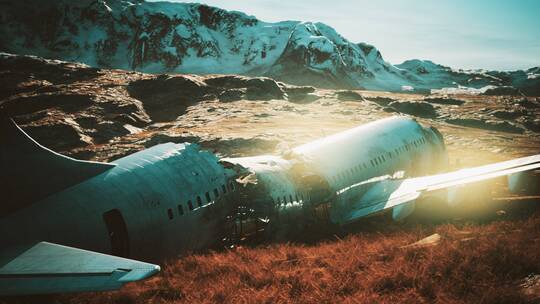 坠毁在山上的飞机残骸