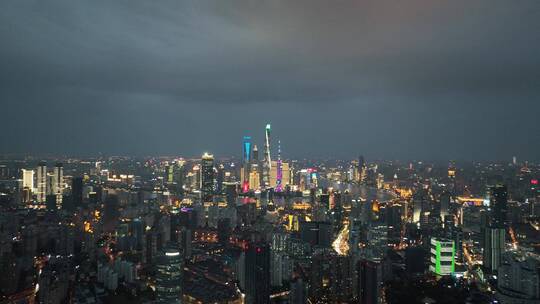 浦西看陆家嘴夜景航拍