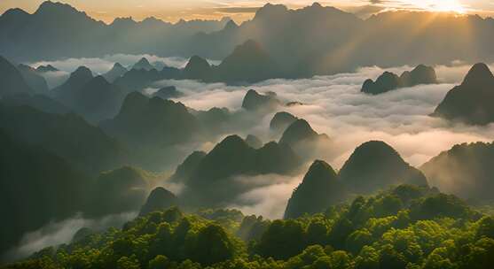 桂林山水合集山峰云海群山云雾缭绕自然风景