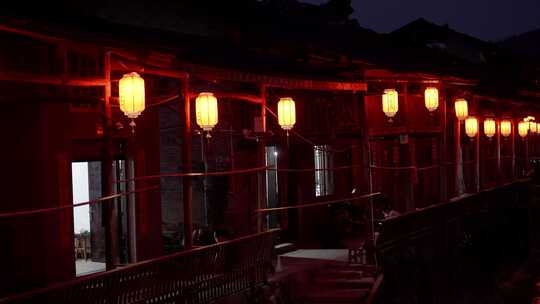 中式祠堂传统古建筑屋檐灯笼喜庆春节