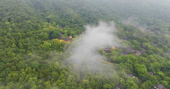 杭州永福寺云雾航拍