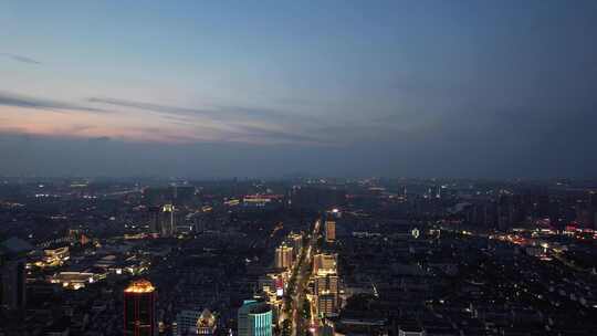 浙江绍兴城市夜幕降临夜景晚霞航拍