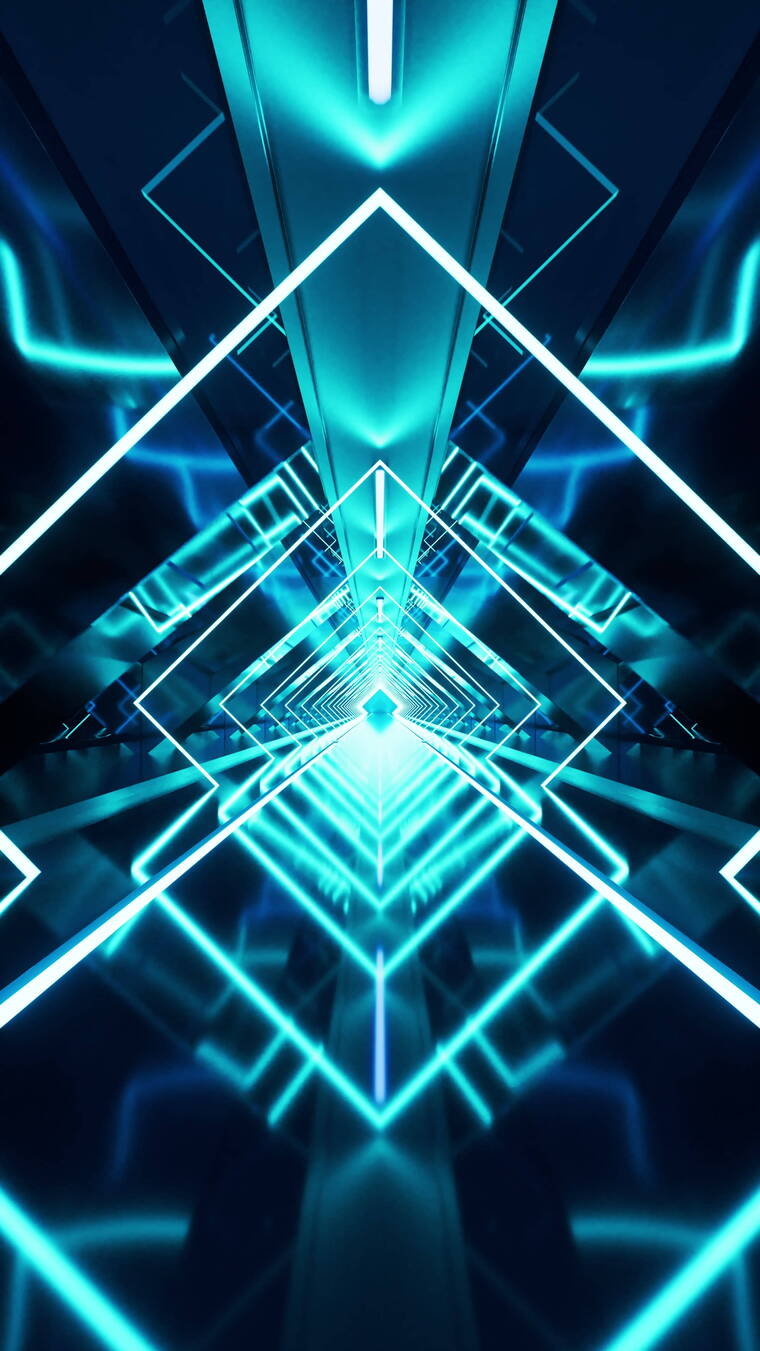 霓虹发光线条与隧道空间3D渲染