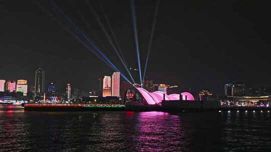 中国山东青岛浮山湾城市夜景灯光秀