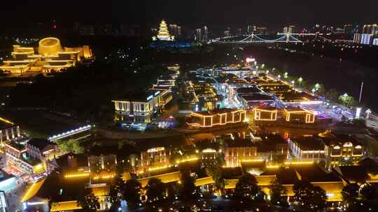 陕西宝鸡陈仓老街中华石鼓园夜景灯光航拍