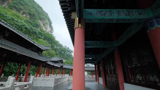 柳州文庙中式庭院古建筑雨景雨季大雨暴雨