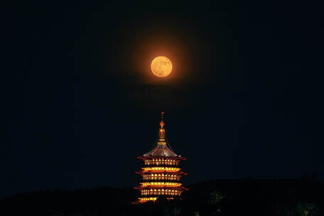 6K杭州雷峰塔超级月亮升起延时