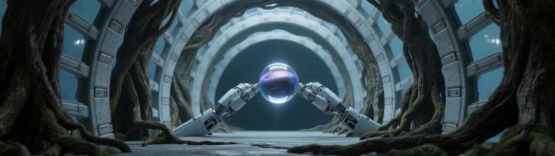 科幻隧道机械臂与球体场景