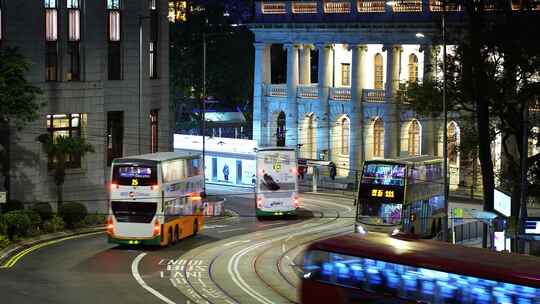 香港城市道路夜晚繁忙交通车流路况汽车行驶