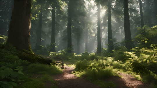 梦幻唯美的清晨森林景观