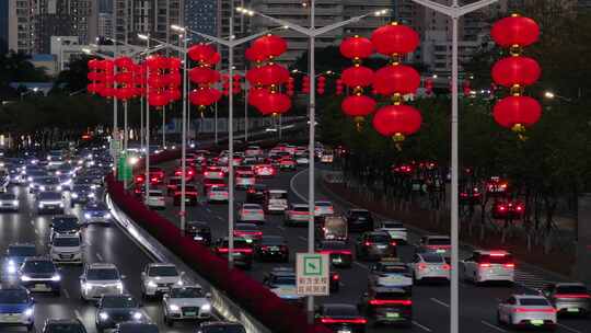 过年红灯笼城市街道节日气氛