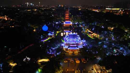 航拍苏州盘门景区中秋灯会夜景