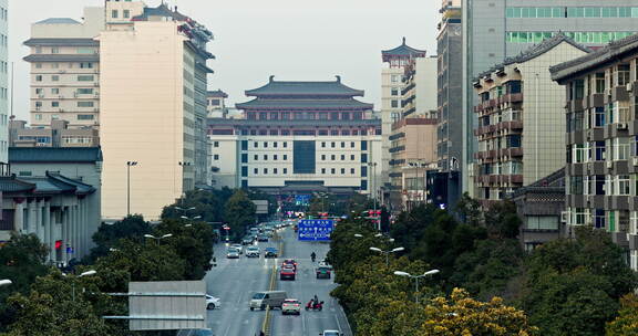 陕西省西安市城市街道和古建筑