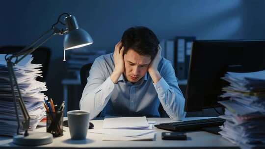 男人办公室加班工作场景