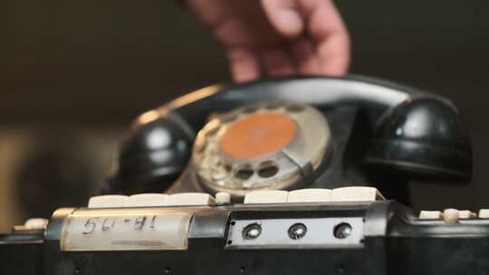 旧苏联国家电话员按下按钮并拿起接收器