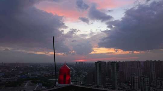 鞍山傍晚黄昏夕阳晚霞高空实拍