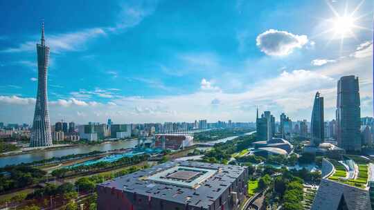 广州城市建筑风光蓝天白云延时航拍合集4K