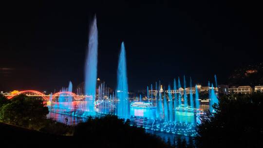 广西柳州夜景柳江音乐喷泉风景