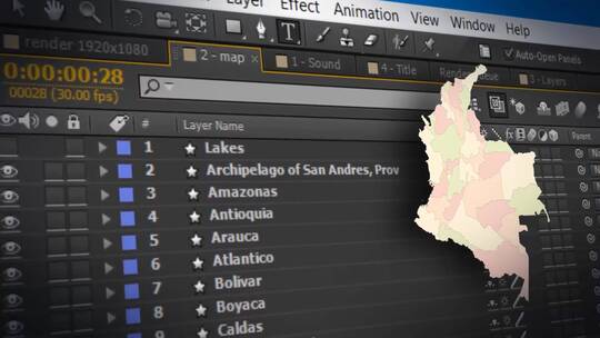 哥伦比亚共和国动画头像路线地图套件包AE模板