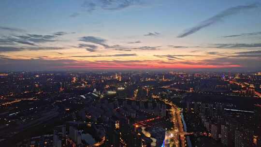 江苏常州城市风景黄昏天空晚霞航拍