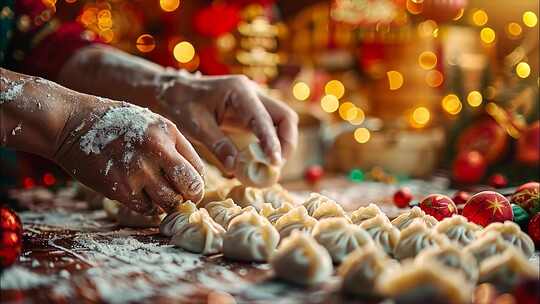 春节新年冬天年夜饭团圆烟花过年喜庆热闹气