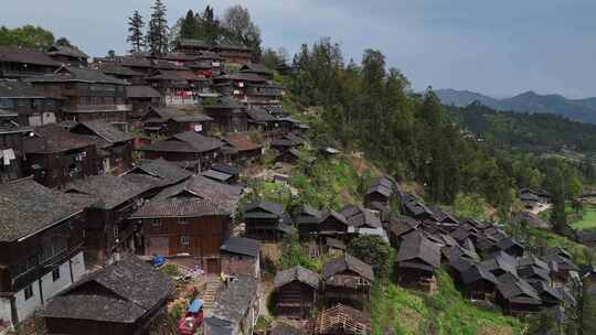 贵州黔东南从江县岜沙苗寨航拍乡村建筑风光