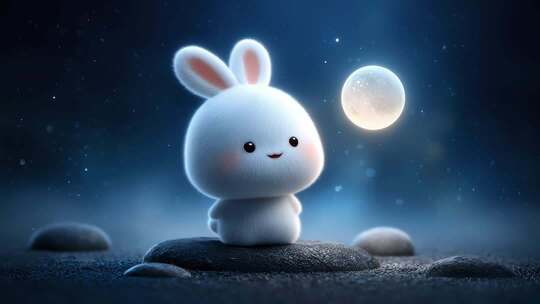 月夜萌兔：可爱兔子与皎洁月亮的温馨相遇
