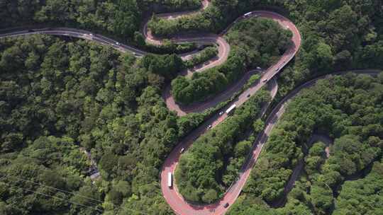 日本富士箱根伊豆国家公园蜿蜒山路鸟瞰图