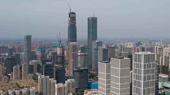 山东济南经十路CBD城市道路商圈航拍风景