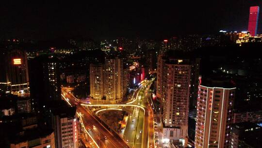 航拍贵阳城市夜景交通