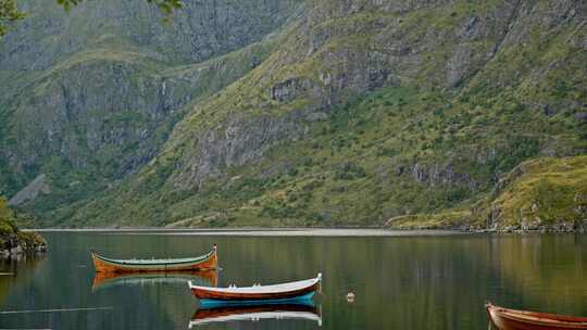 划艇，船，山，Lofoten