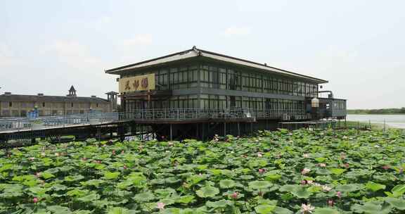 生态湿地长荡湖水街典雅船餐厅建筑风光