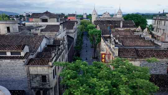 广东江门开平赤坎古镇旅游景区航拍