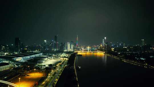 广州珠江两岸夜景珠江新城广州塔航拍视频素材模板下载