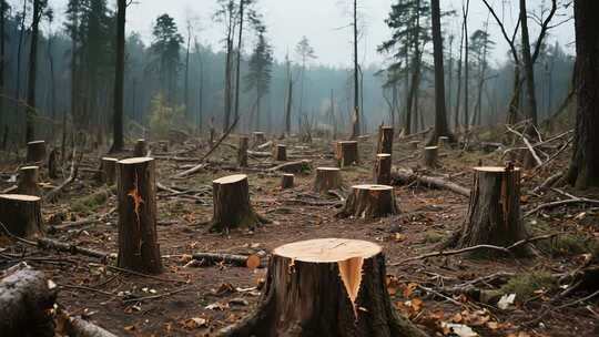 森林砍伐后的树桩场景