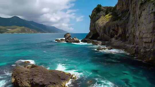 海边悬崖与清澈海水景观