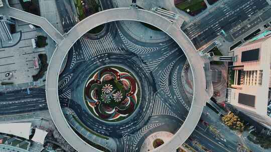 俯拍上海陆家嘴环岛